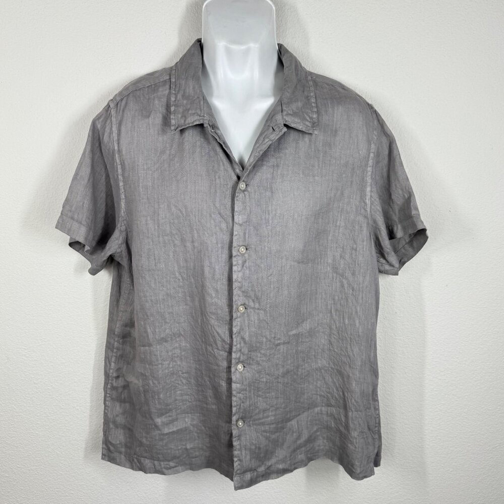 Current/Elliott Men’s Gray 100% Linen Shirt Short Sleeve Button Up Large